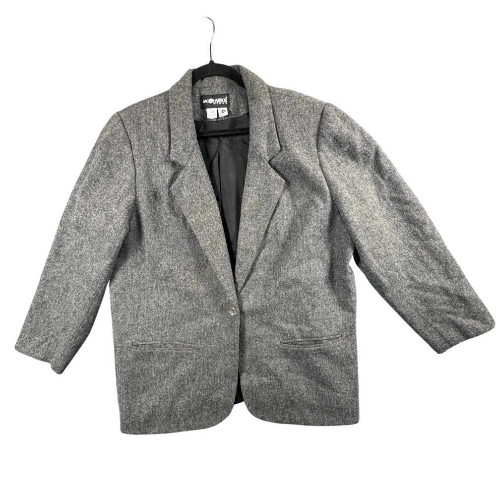 VTG Sag Harbor Womens Gray Wool Blend Tweed Blazer 18W Preppy Tradcore Old Money